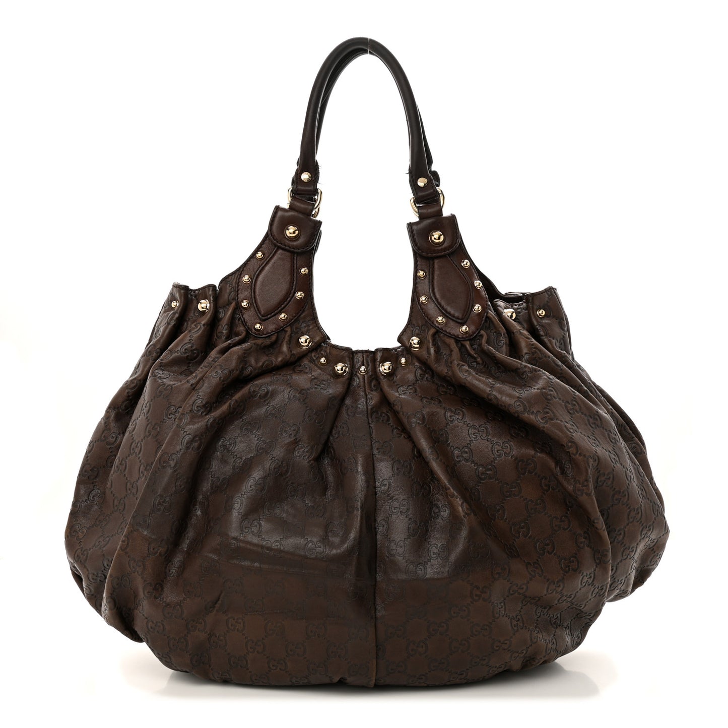 Guccissima Studded Pelham Shoulder Bag Dark Brown