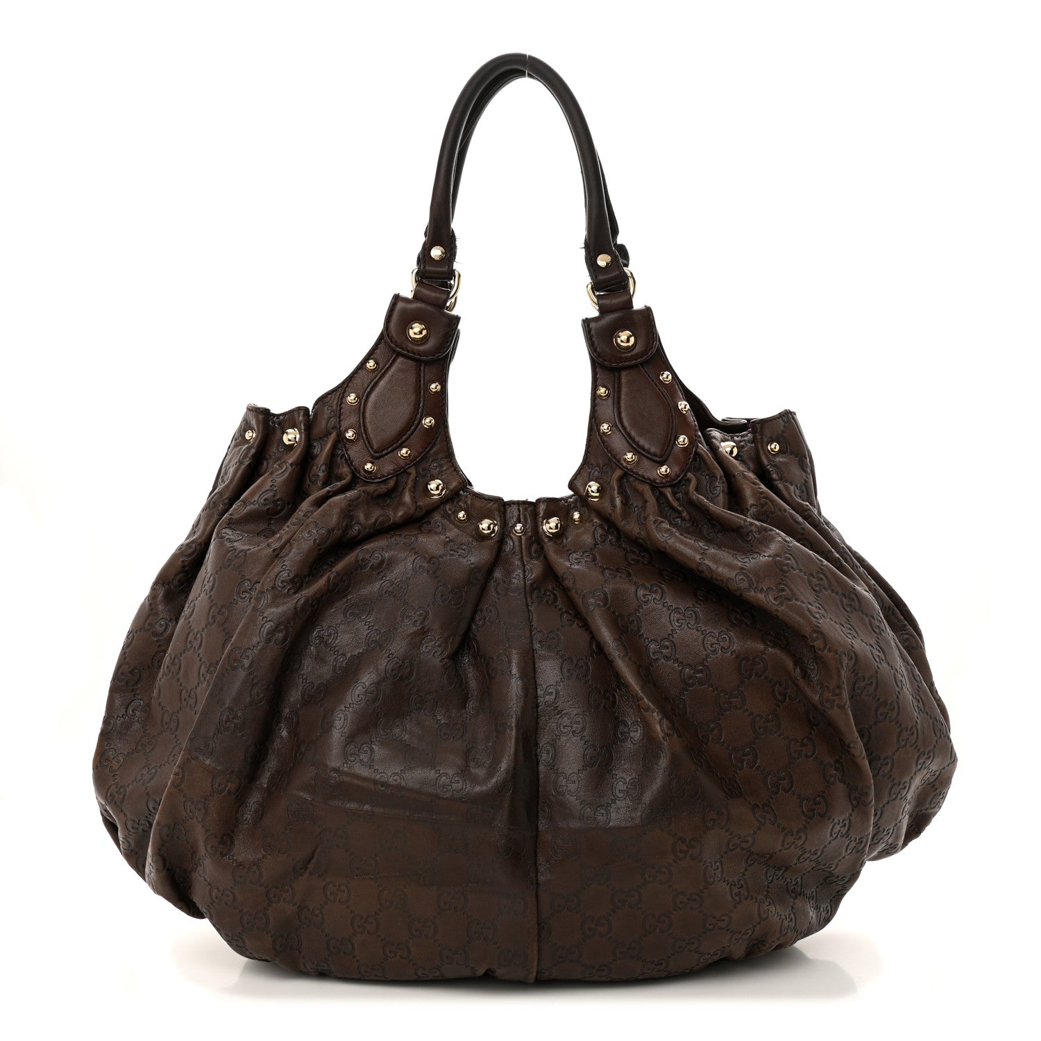Gucci Guccissima Studded Pelham Shoulder Bag Dark Brown 1 of 15