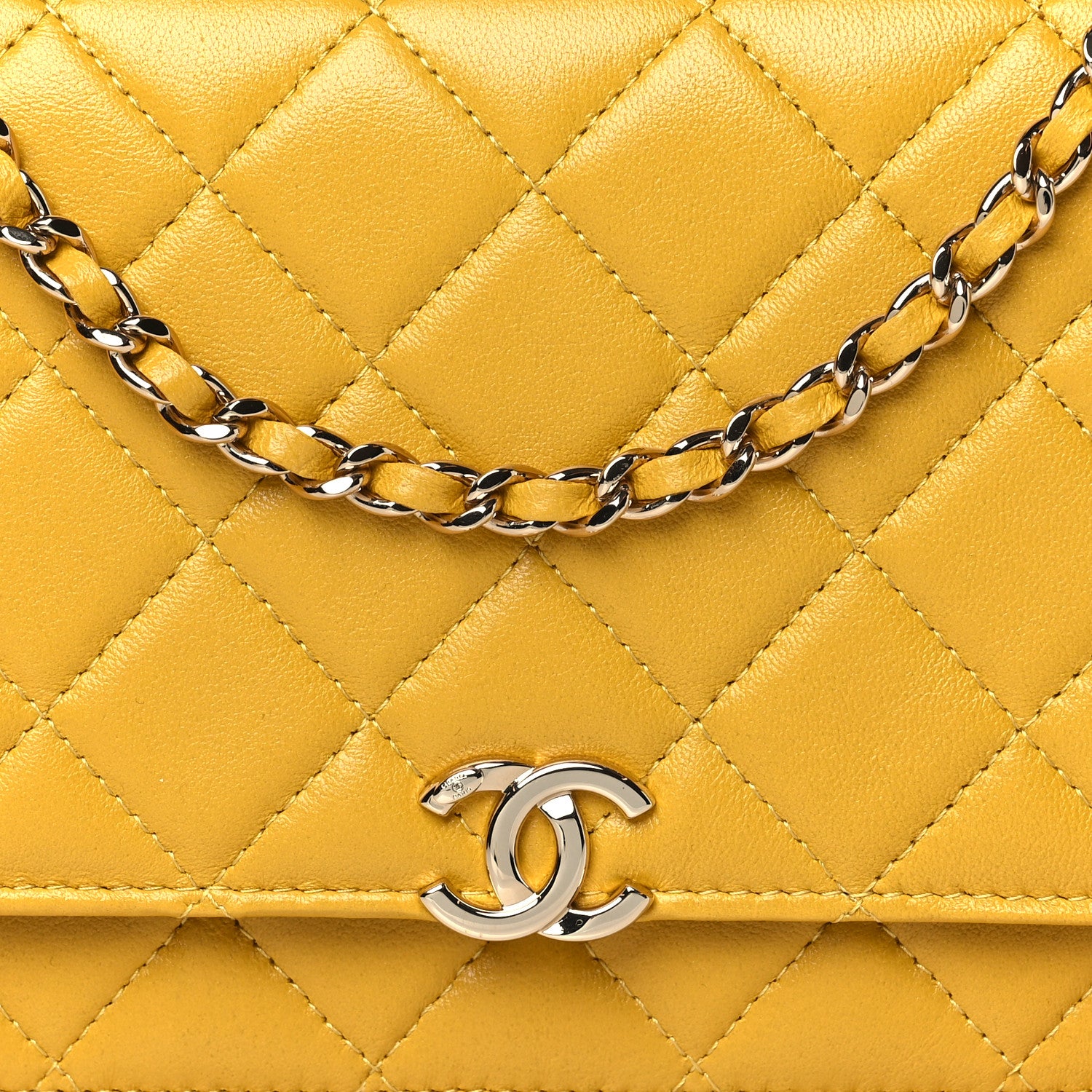 Chanel Lambskin Quilted Top Handle Wallet On Chain WOC Yellow 8 of 10