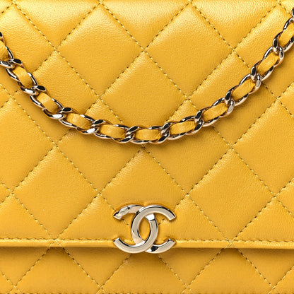 Chanel Lambskin Quilted Top Handle Wallet On Chain WOC Yellow 8 of 10