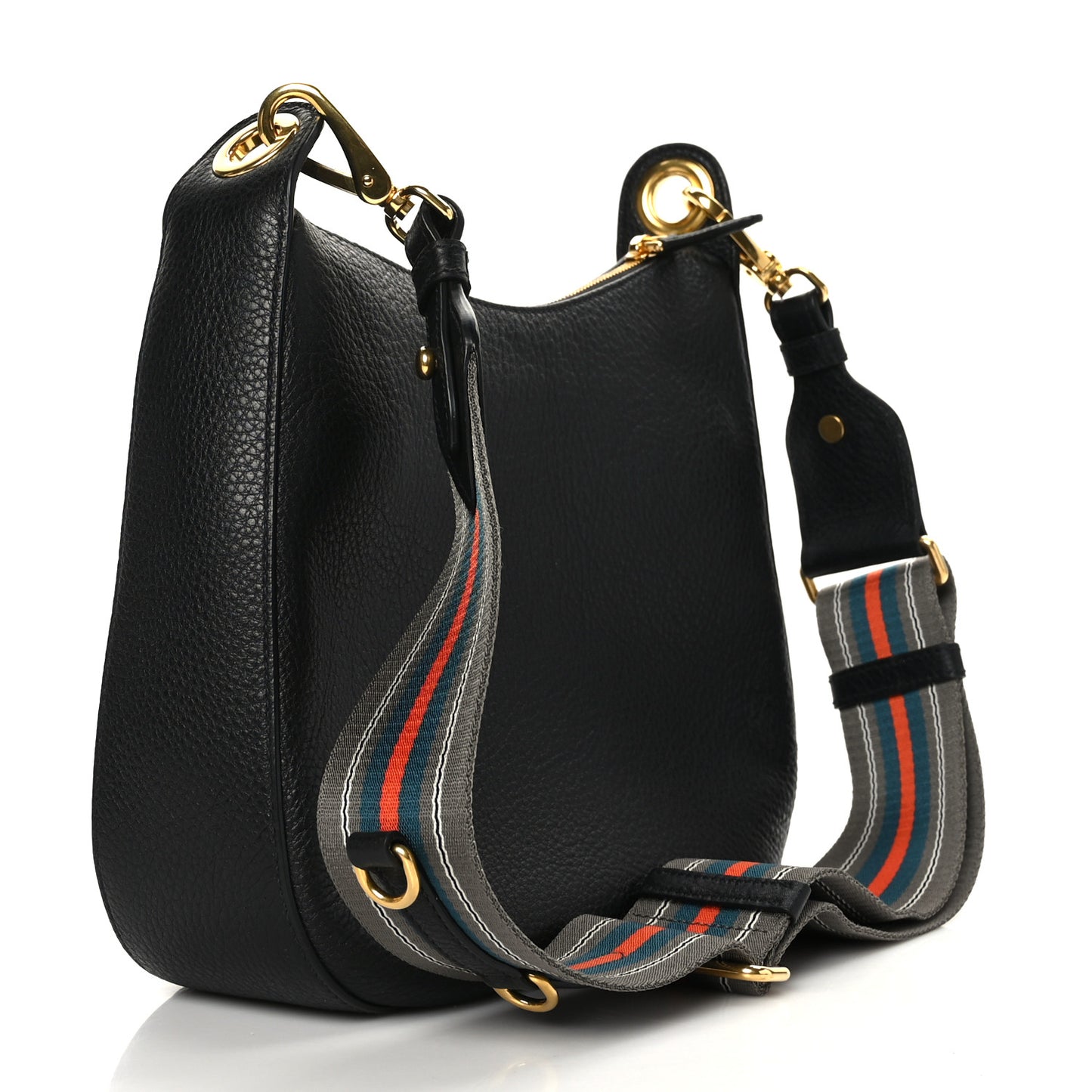 Vitello Phenix Zippered Messenger Hobo Black