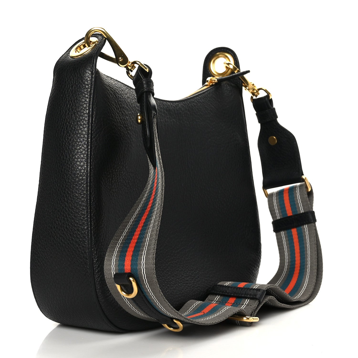 Prada Vitello Phenix Zippered Messenger Hobo Black 3 of 8