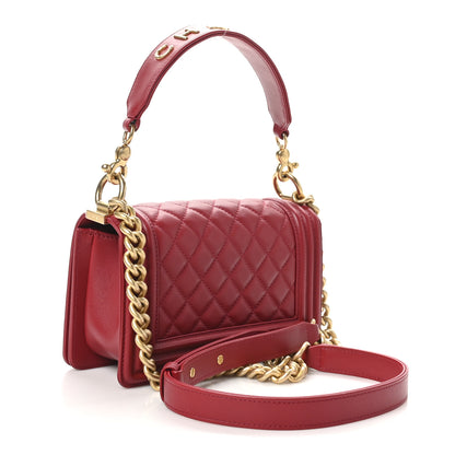 Chanel Calfskin Quilted Small Boy Logo Top Handle Flap Red 3 of 10