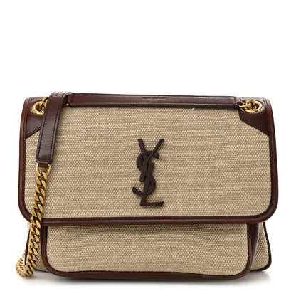 Saint Laurent Cotton Canvas Vintage Calfskin Monogram Medium Niki Chain Satchel Natural Chocolate 1 of 10