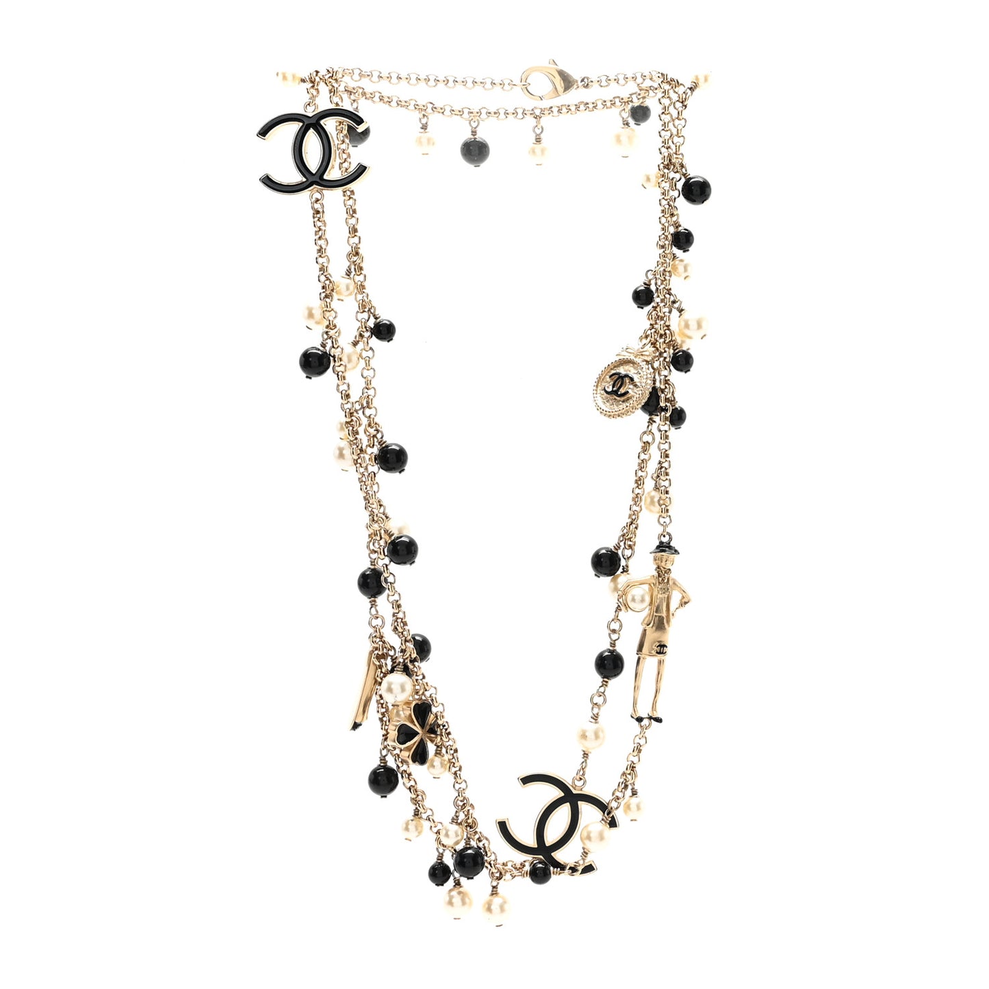 Resin Pearl Bead CC Charms Necklace Gold Black