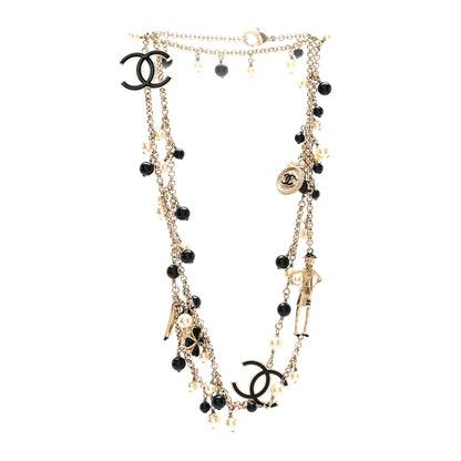 Chanel Resin Pearl Bead CC Charms Necklace Gold Black 3 of 5