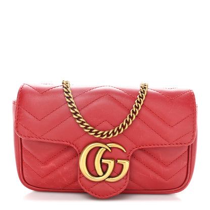 Gucci Calfskin Matelasse Super Mini GG Marmont Shoulder Bag Hibiscus Red 1 of 11