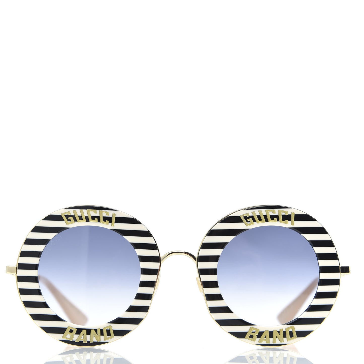 Metal Acetate Striped Gucci Band Round Frame Sunglasses GG0113S Black White