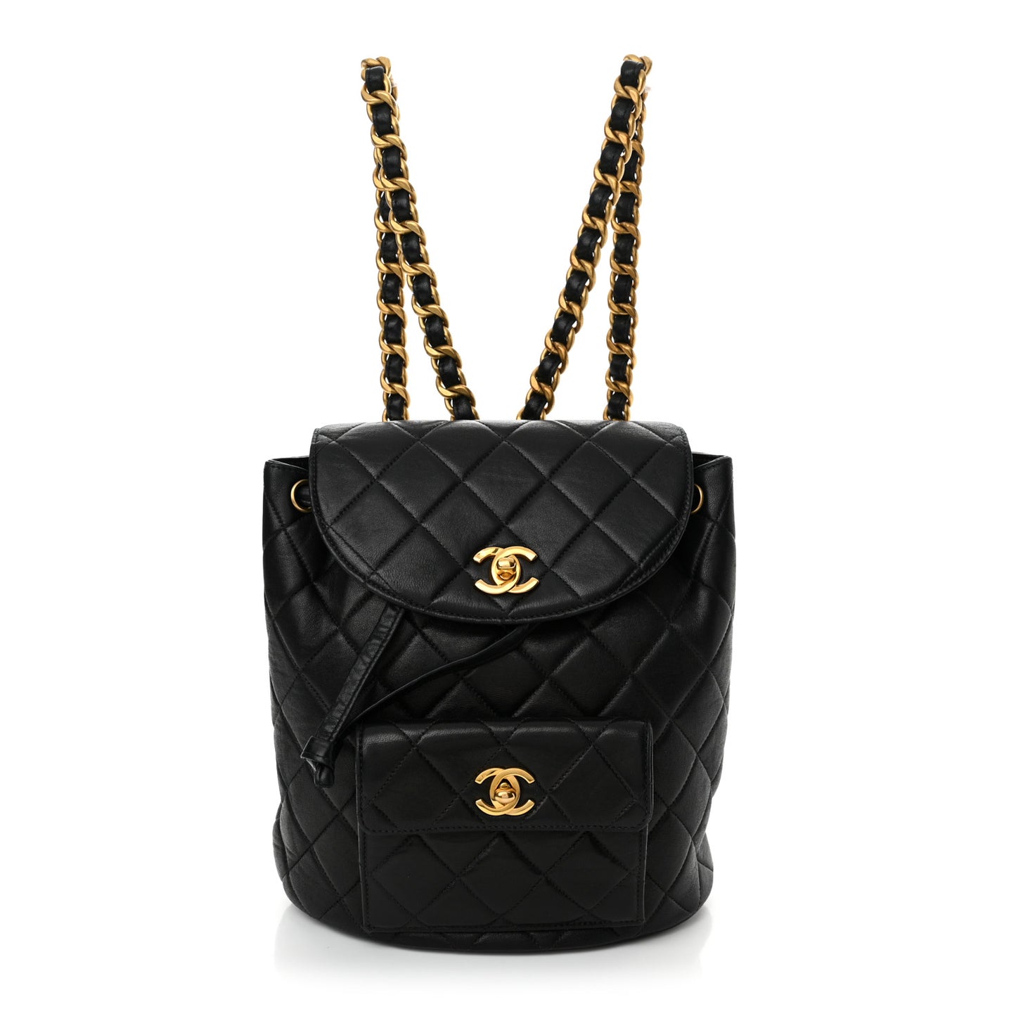 Lambskin Quilted Drawstring Backpack Black