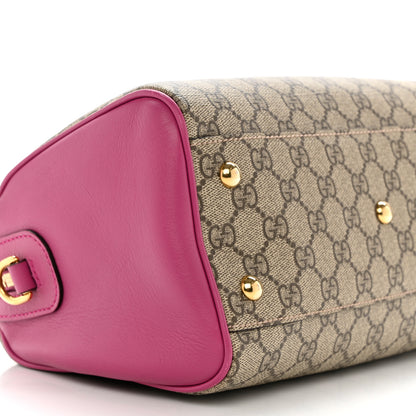 Gucci GG Supreme Monogram Moon Calfskin Small Boston Beige Ebony Hibiscus Red New Rosette 9 of 10