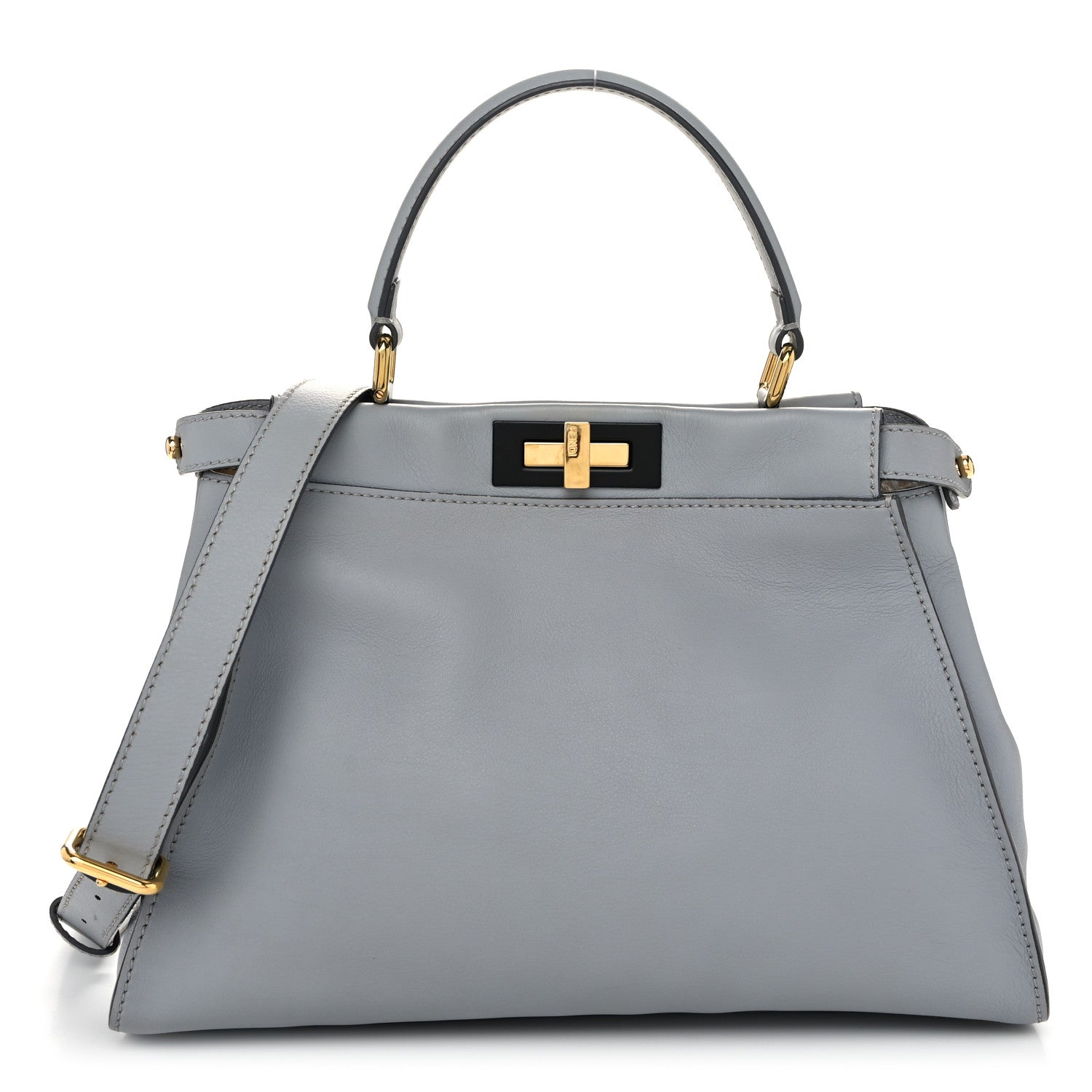 Fendi Vitello Seta Shiny Nappa Medium Peekaboo Iconic Satchel Ardesia Amido 1 of 11