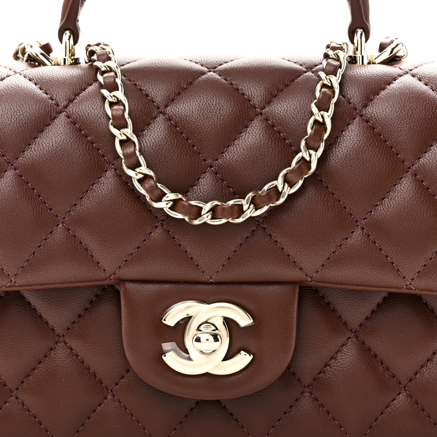 Chanel Lambskin Quilted Mini Top Handle Rectangular Flap Dark Brown 8 of 11