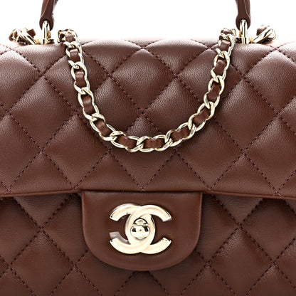 Chanel Lambskin Quilted Mini Top Handle Rectangular Flap Dark Brown 8 of 11
