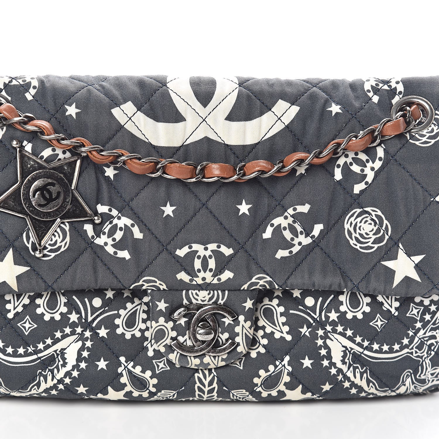 Chanel Cotton Quilted Paris Dallas Medium Bandana Flap Blue 8 of 10