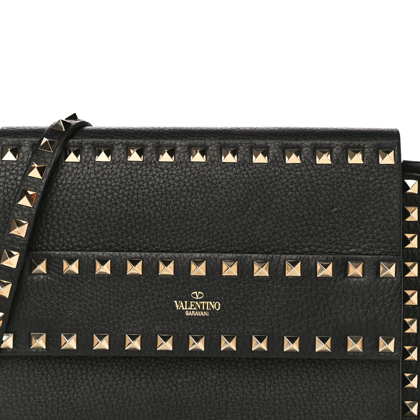 Pebbled Calfskin Rockstud Side Slip Crossbody Black
