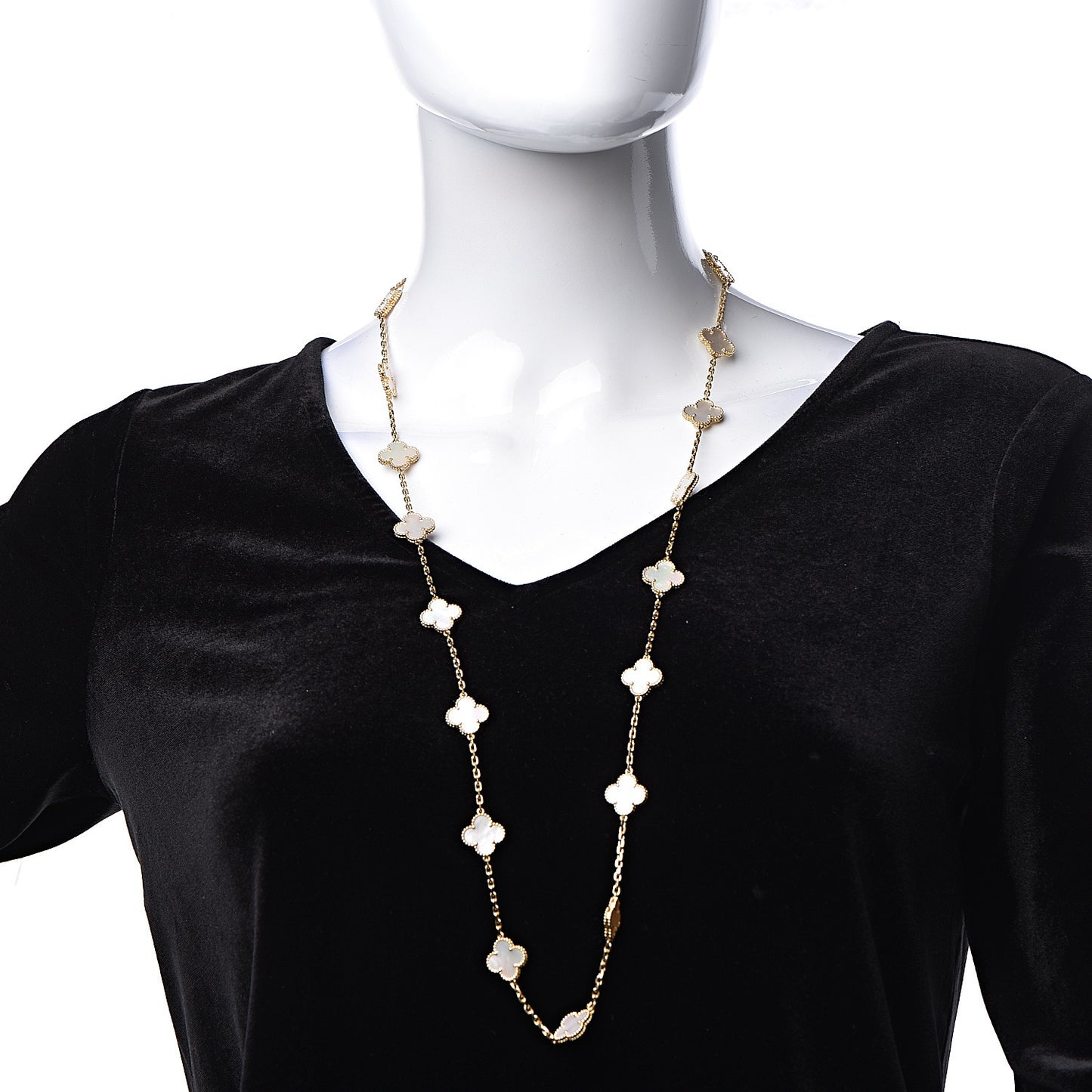18K Yellow Gold Mother of Pearl 20 Motifs Vintage Alhambra Necklace