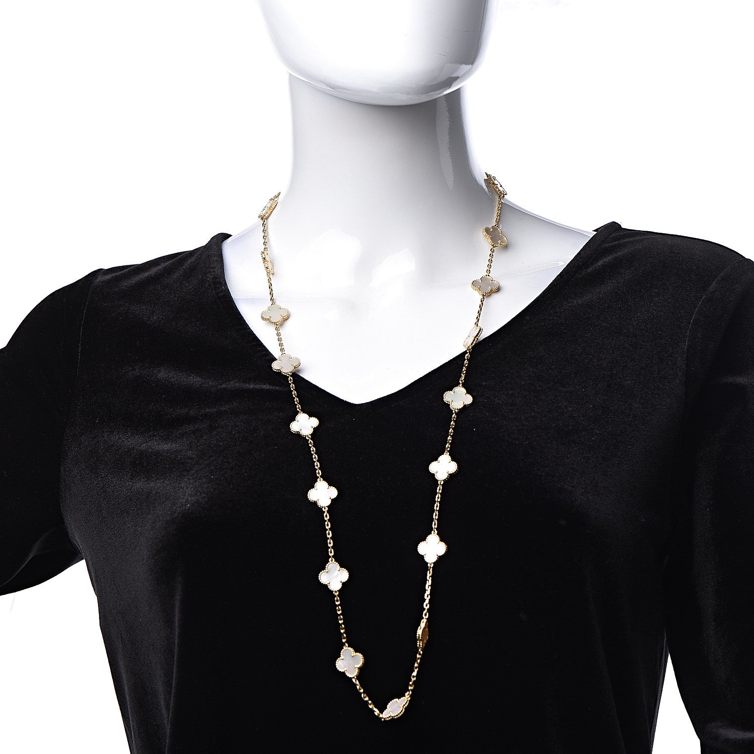 Van Cleef & Arpels 18K Yellow Gold Mother of Pearl 20 Motifs Vintage Alhambra Necklace 2 of 7