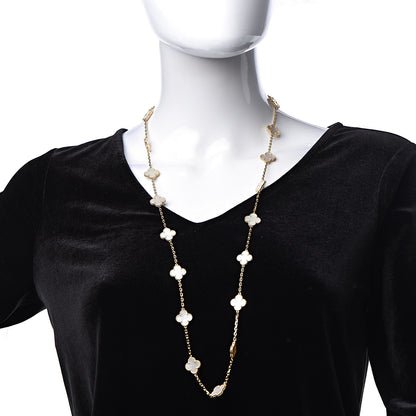 Van Cleef & Arpels 18K Yellow Gold Mother of Pearl 20 Motifs Vintage Alhambra Necklace 2 of 7