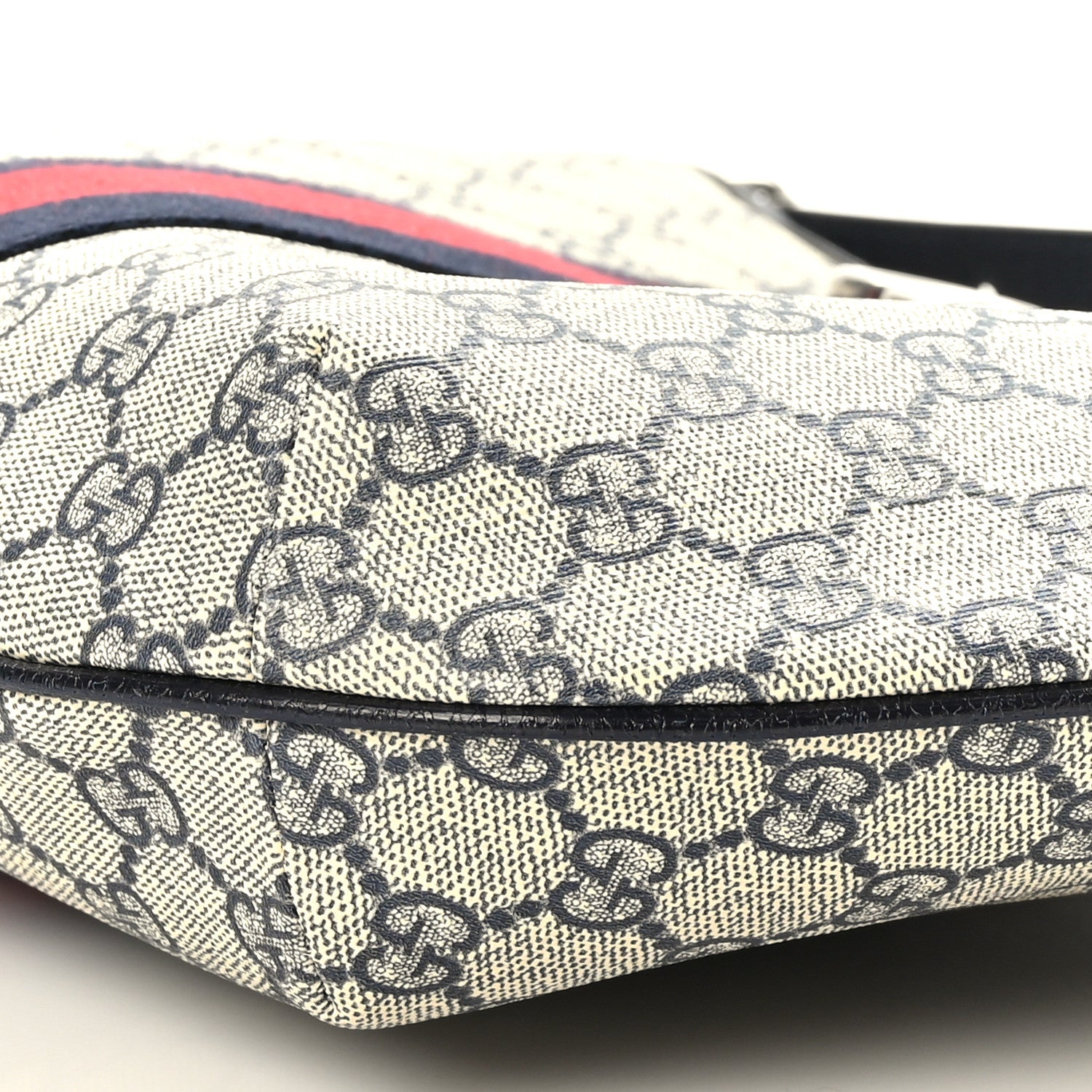 Gucci GG Supreme Monogram Textured Dollar Calfskin Web Small Ophidia Half Moon Hobo Beige Blue 9 of 9
