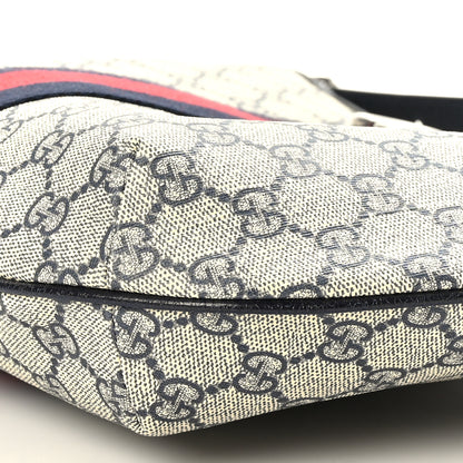 Gucci GG Supreme Monogram Textured Dollar Calfskin Web Small Ophidia Half Moon Hobo Beige Blue 9 of 9