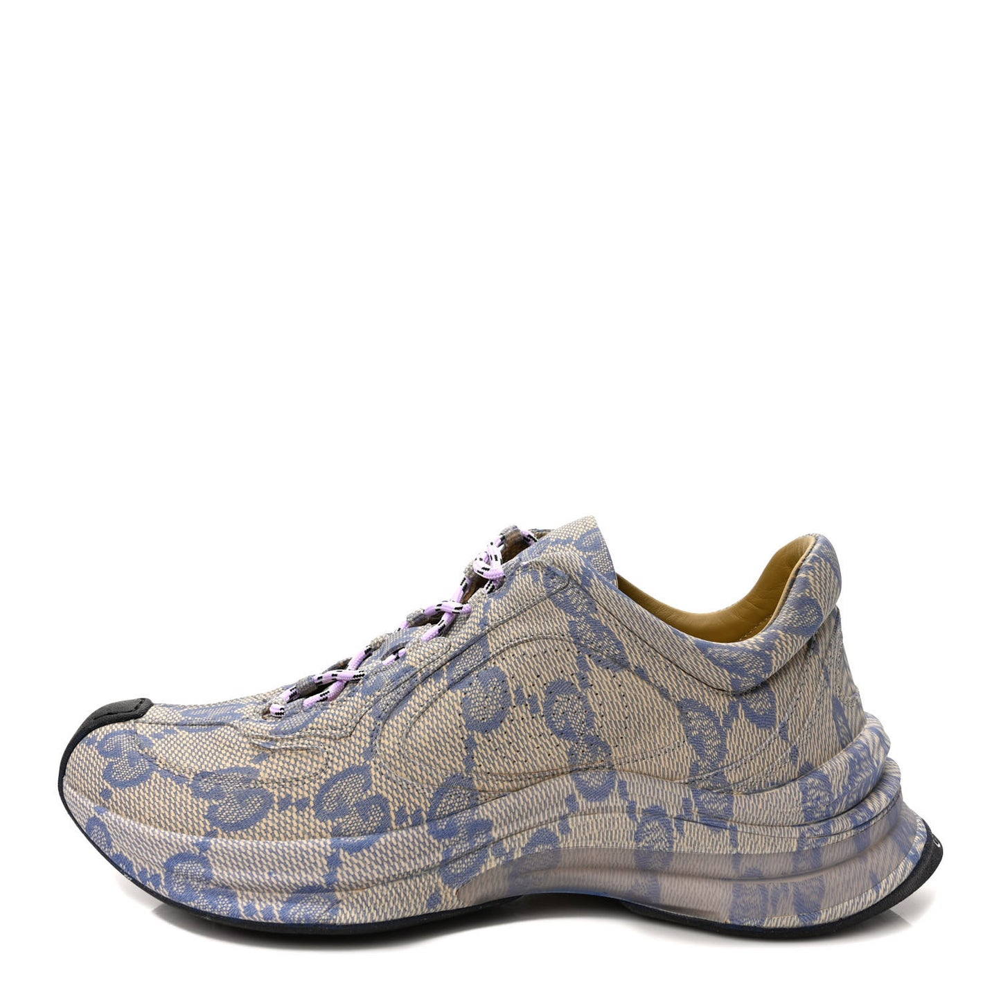 Ultralight Plume Calfskin Monogram Printed Womens Gucci Run Sneakers 38 Beige Blue