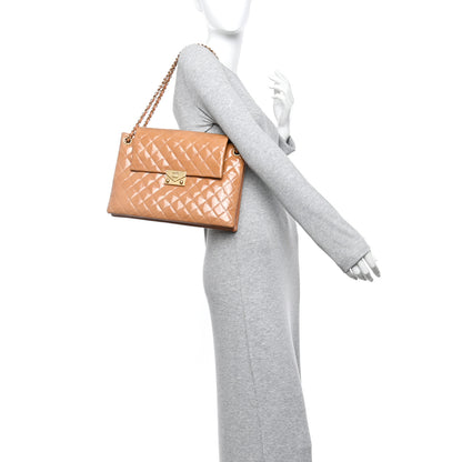 Chanel Patent Goatskin Quilted 3 Pocket Accordion Flap Beige 2 of 10