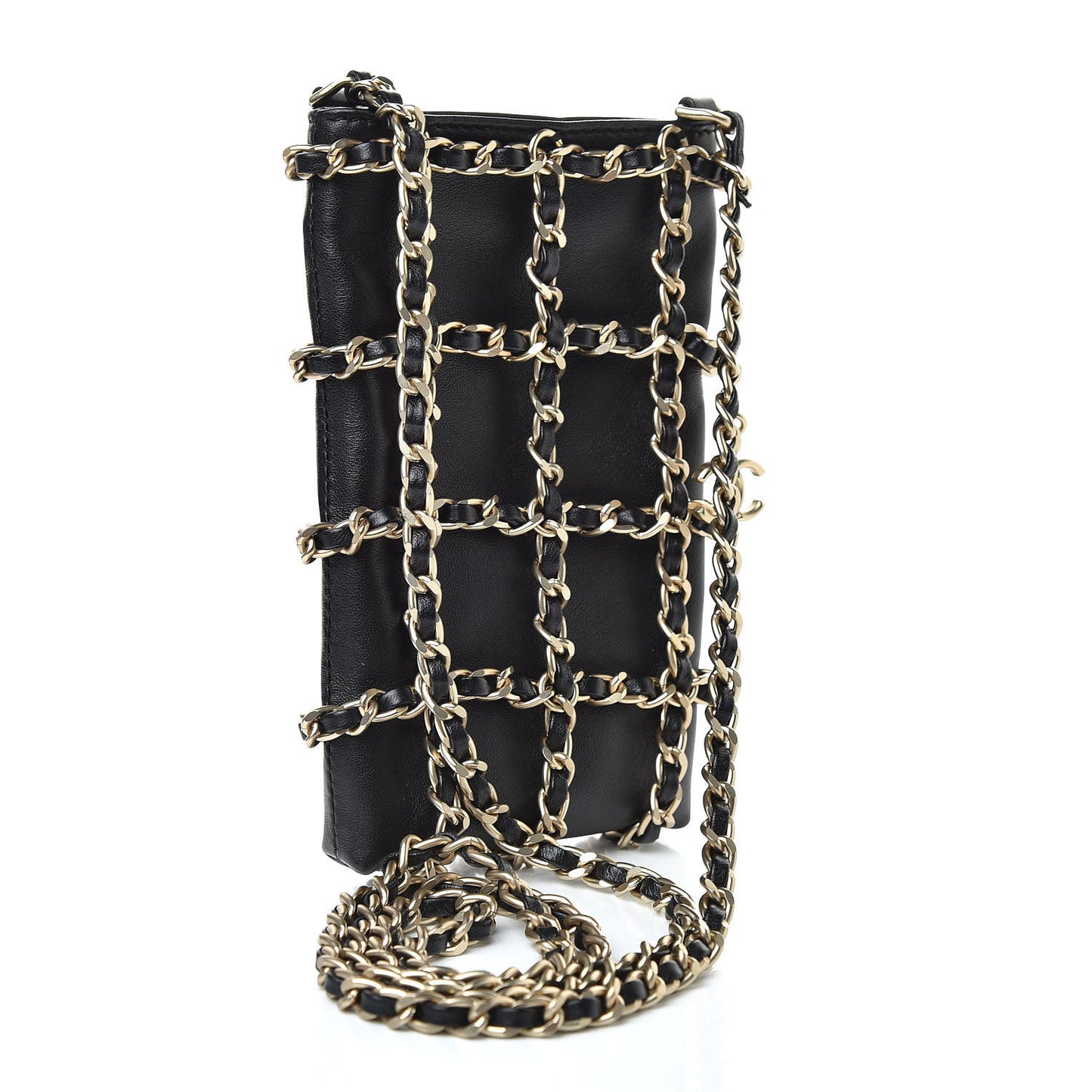 Lambskin Tech Me Out Clutch With Chain Black