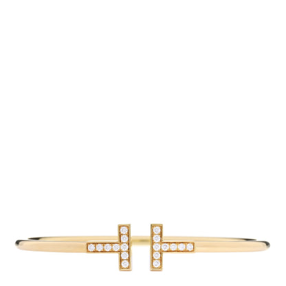 Tiffany 18K Yellow Gold Diamond T Wire Bracelet 1 of 3