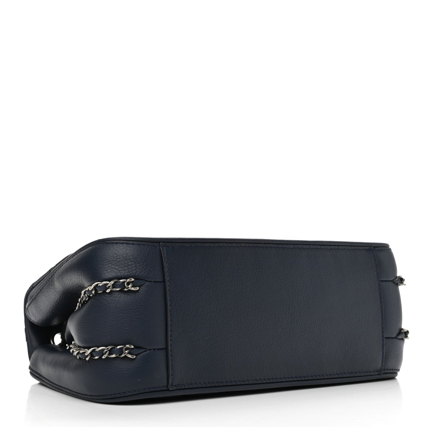 Calfskin Quilted Medium Frame in Chain Flap Navy