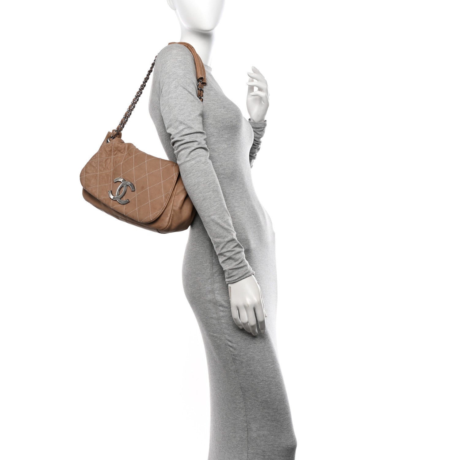 Chanel Lambskin Contrast Stitch Surpique Accordion Flap Beige 2 of 20