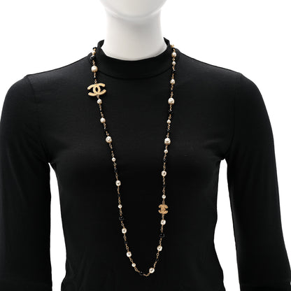 Chanel Irregular Pearl Bead CC Long Necklace Black Gold 2 of 5