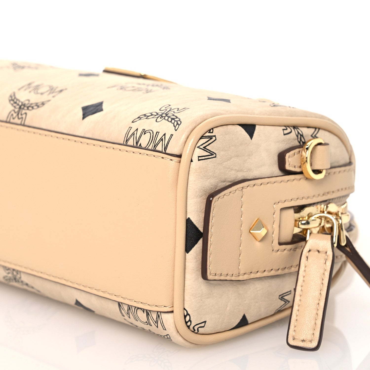 MCM Visetos Mini Boston Bag Beige 1585181 – FASHIONPHILE