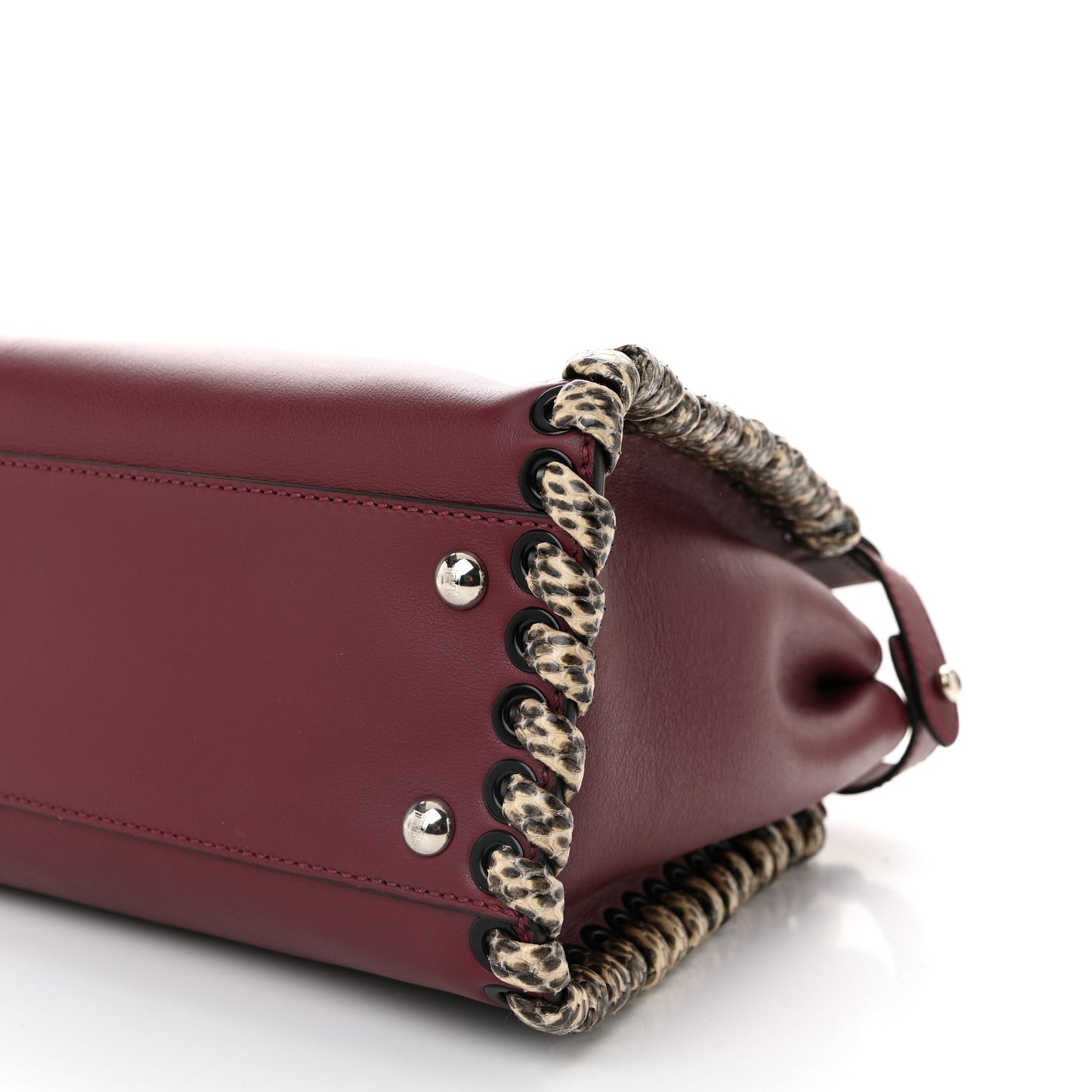 Calfskin Elaphe Lace Up Medium Peekaboo Iconic Satchel Bordeaux Beige Verde