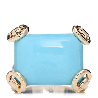 Gucci 18K Yellow Gold Turquoise Horsebit Ring 54 6.75 1 of 5
