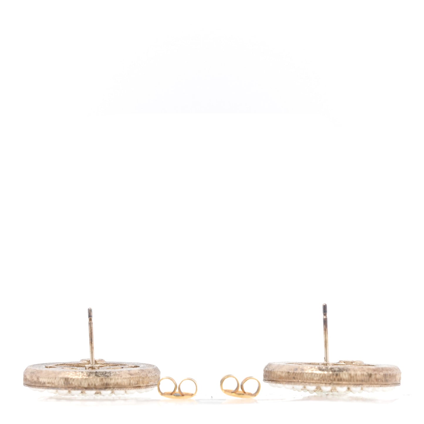 Pearl CC Round Earrings Gold