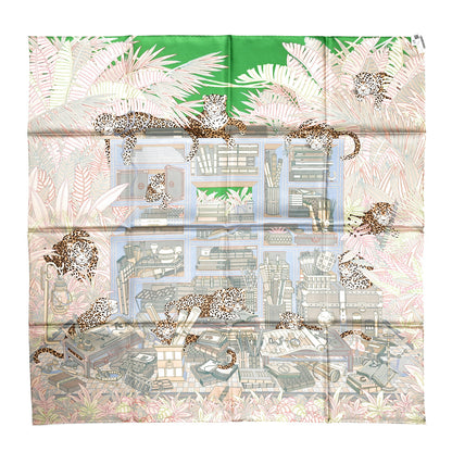 Hermes Silk Les Douze Leopards Scarf 90 Bleu Beige Jaune 5 of 6