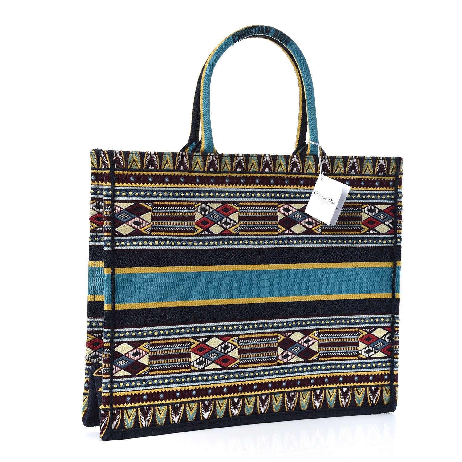 Christian Dior Canvas Embroidered Book Tote Blue Multicolor 3 of 10