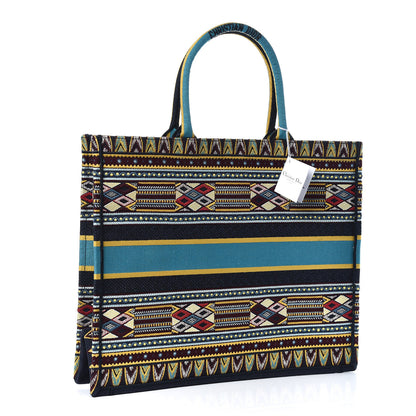 Christian Dior Canvas Embroidered Book Tote Blue Multicolor 3 of 10