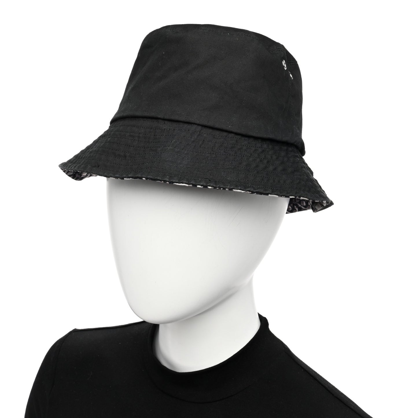 Polyester Cotton Oblique Teddy-D Brim Bucket Hat 58 Black