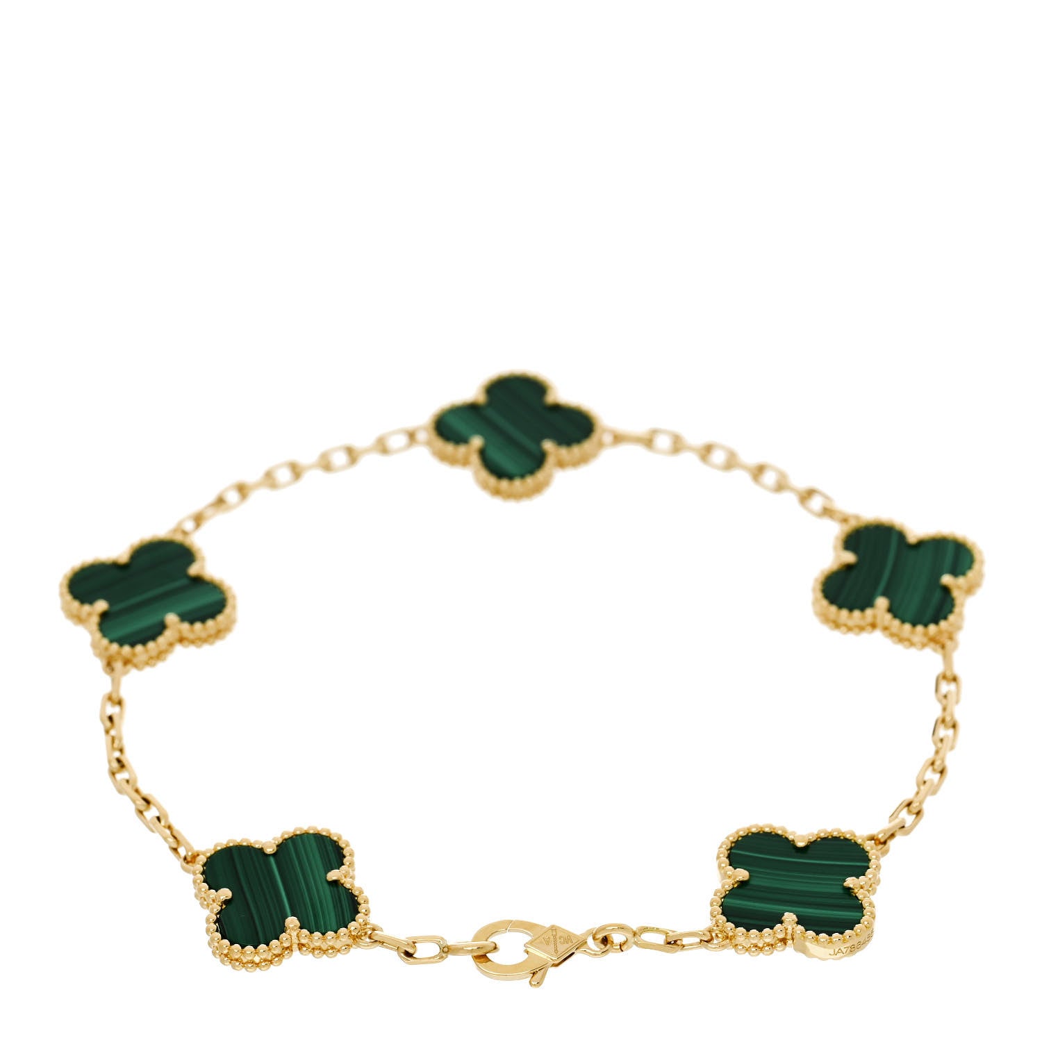 Van Cleef & Arpels 18K Yellow Gold Malachite 5 Motifs Vintage Alhambra Bracelet 2 of 5