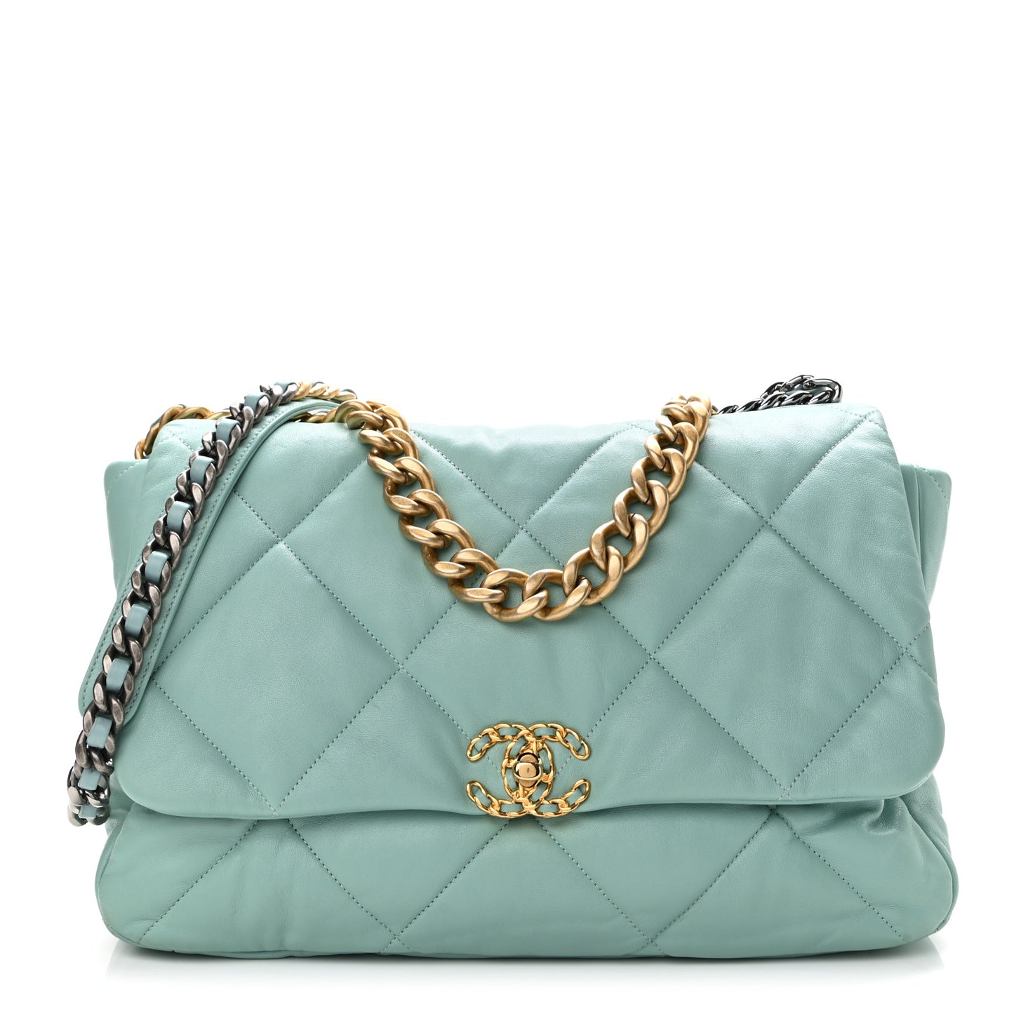 Goatskin Quilted Maxi Chanel 19 Flap Light Blue