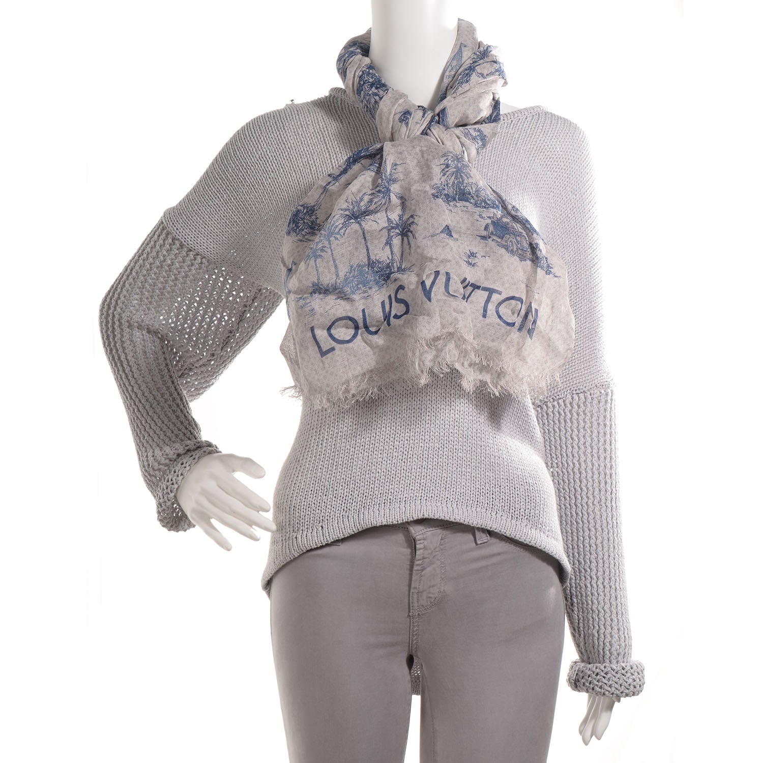 Louis Vuitton Cotton Linen Toile Etole De Louis Pareo Blue 2 of 7