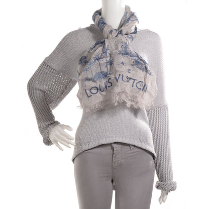 Louis Vuitton Cotton Linen Toile Etole De Louis Pareo Blue 2 of 7