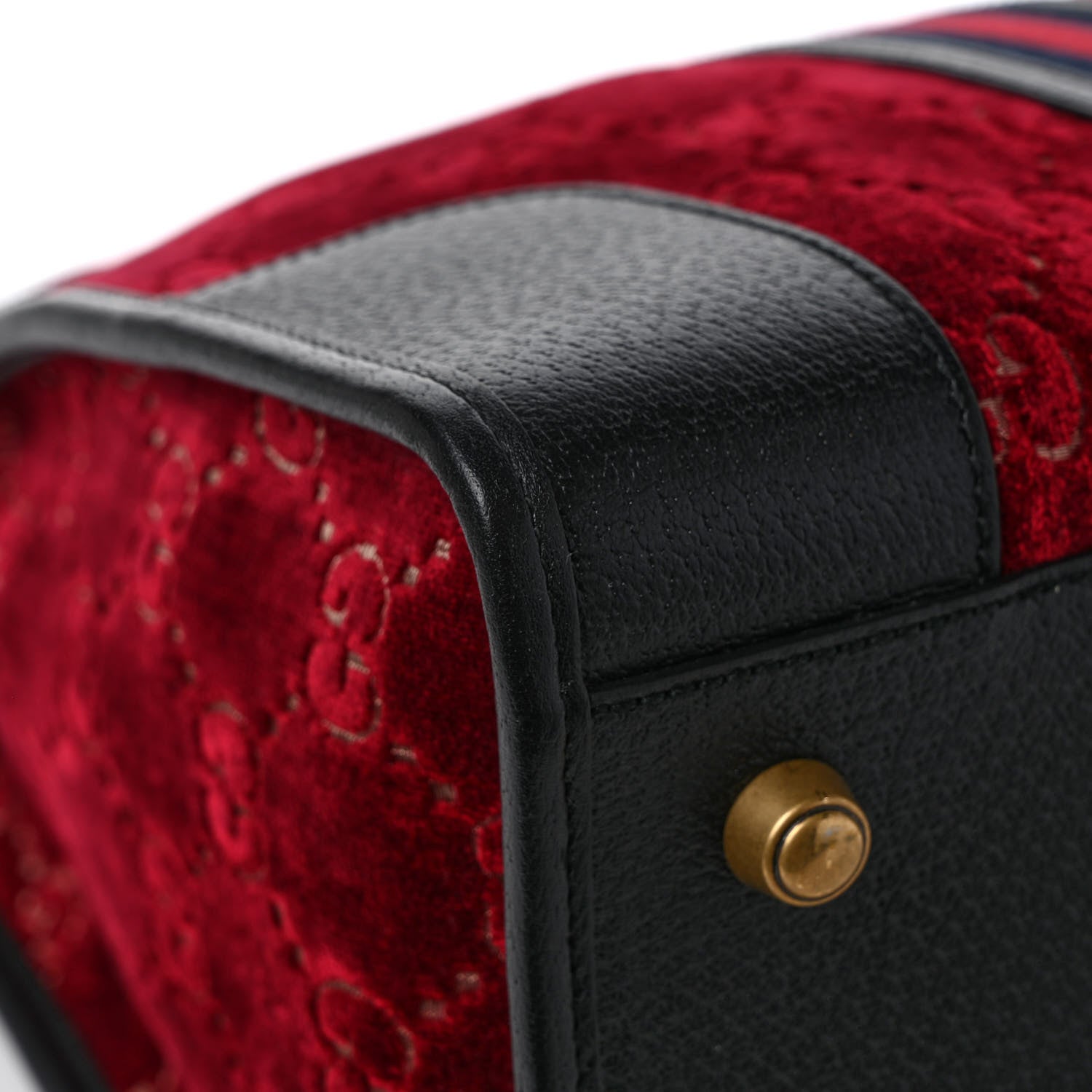 Gucci Velvet GG Monogram Textured Calfskin Web Medium Duffle Bag Red Cipria Black 10 of 11