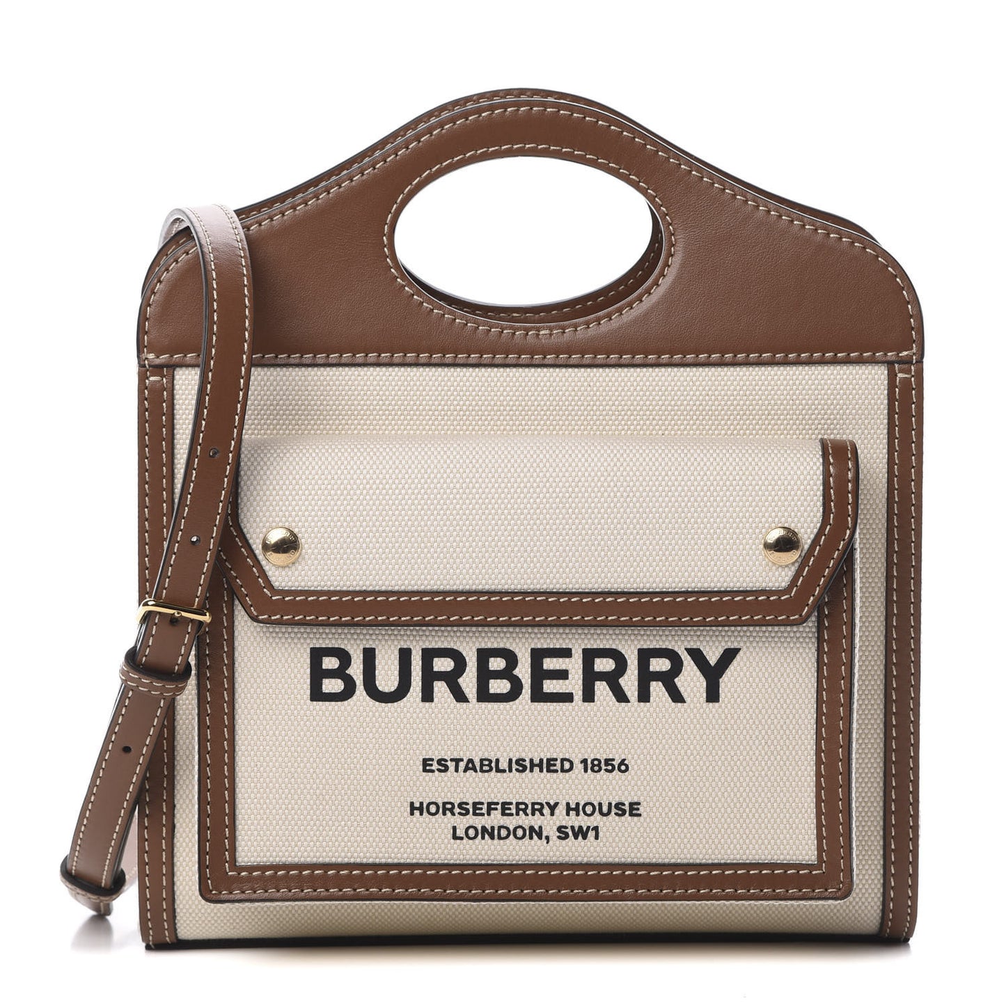 Canvas Smooth Calfskin Two Tone Mini Pocket Bag Natural Malt Brown