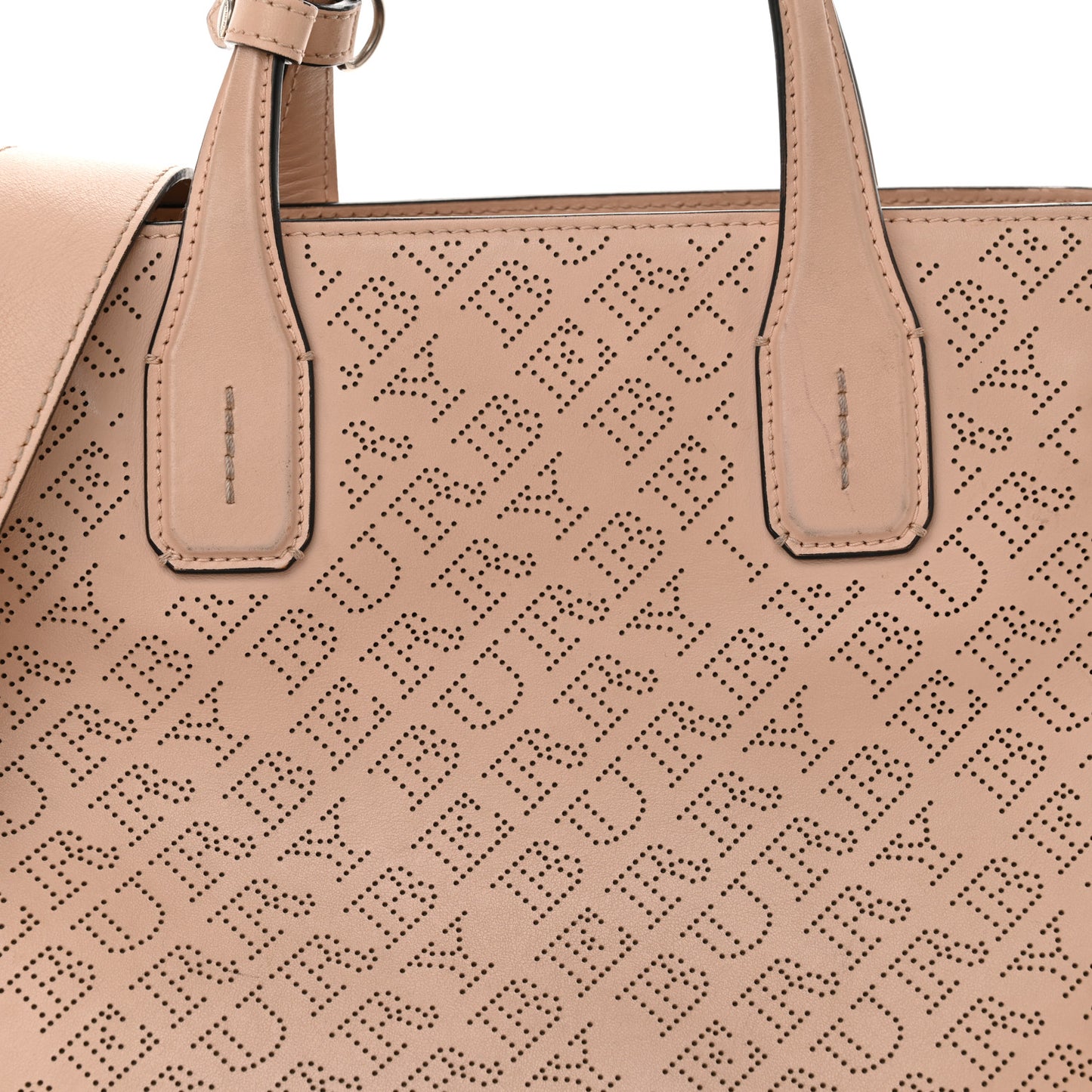 Calfskin Perforated Medium Banner Tote Pale Fawn Pink