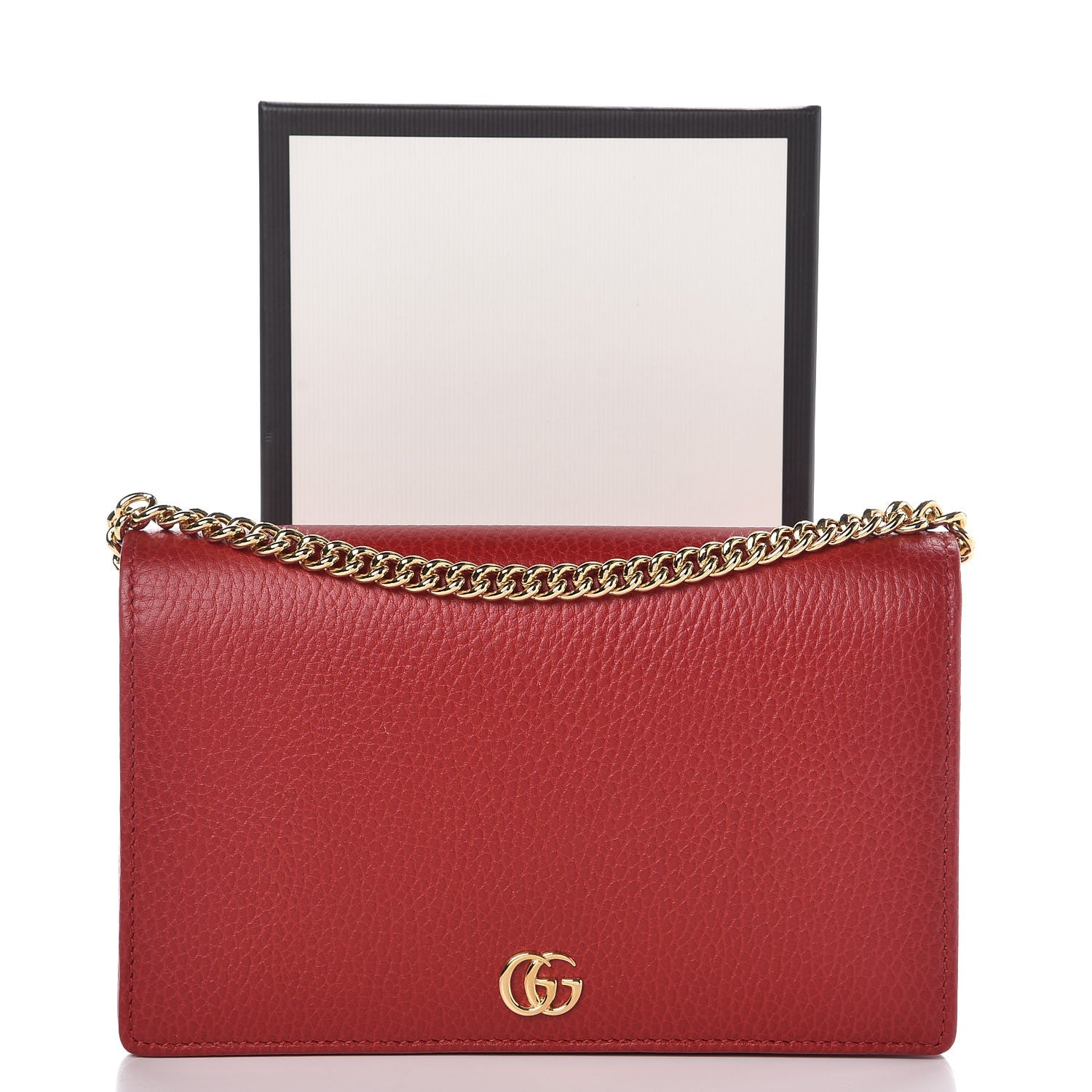 Gucci Dollar Calfskin Mini GG Marmont Chain Wallet Hibiscus Red 8 of 8