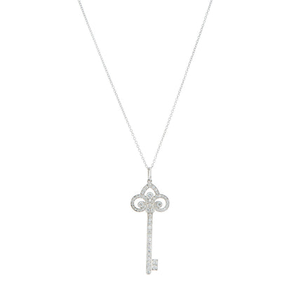 Tiffany Platinum Diamond .90ct Fleur De Lis Key Pendant Necklace 1 of 7