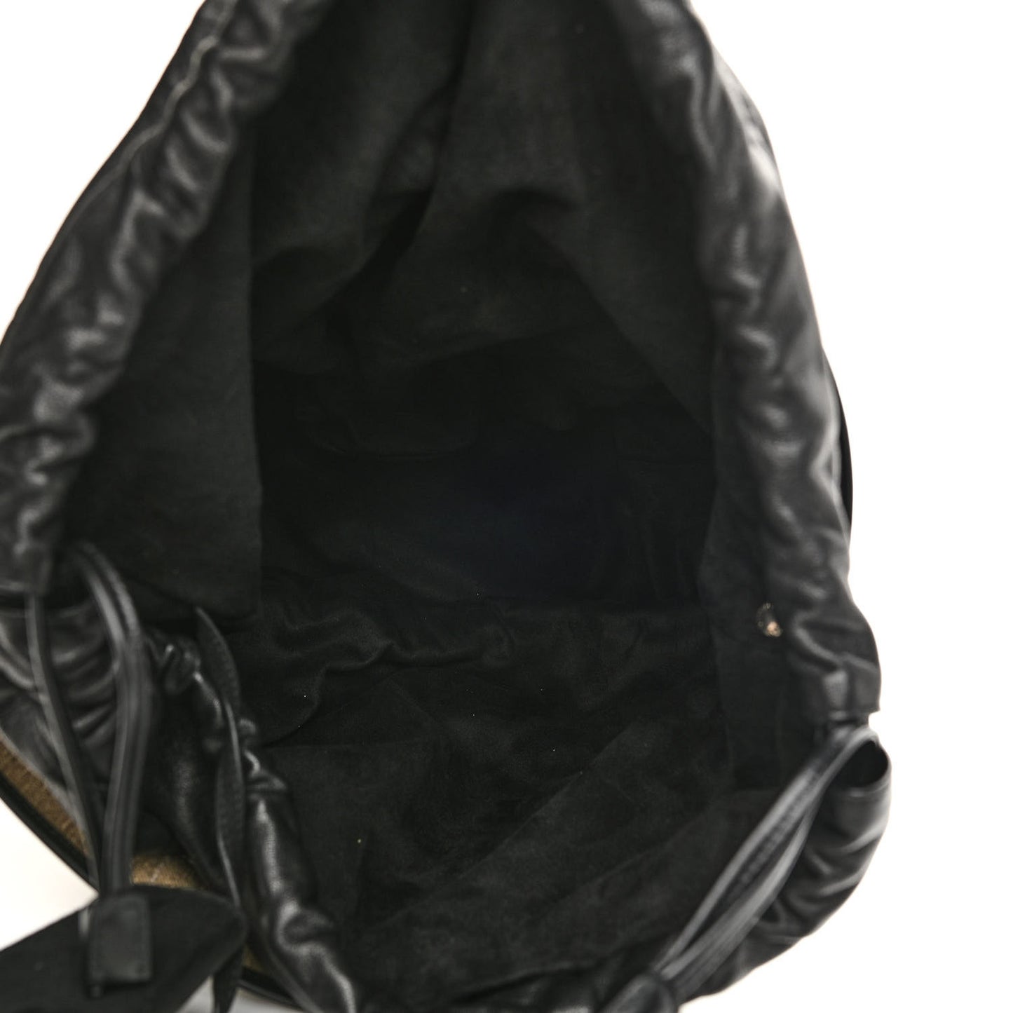 Canvas Calfskin Teddy Drawstring Shopping Tote White Black