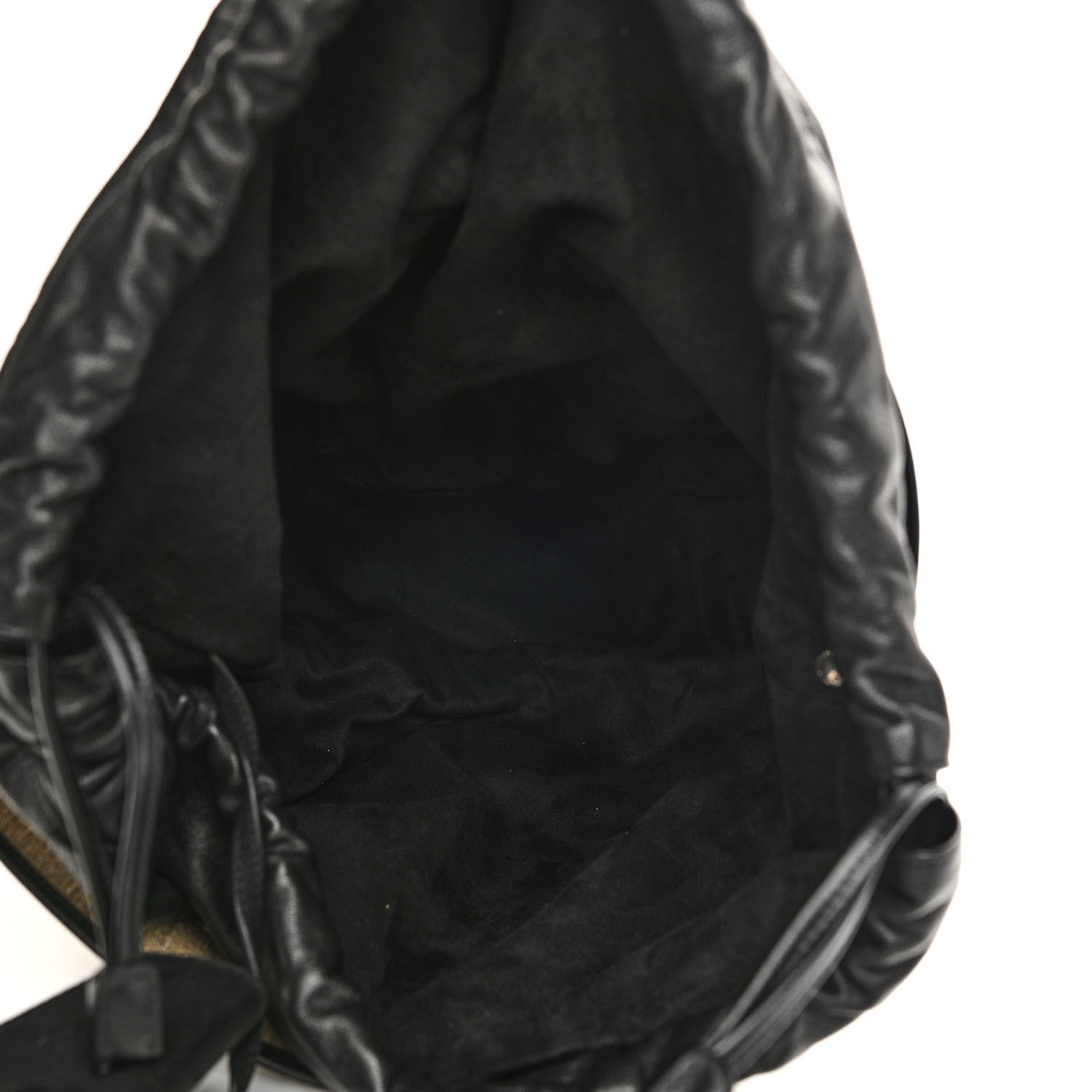 Saint Laurent Canvas Calfskin Teddy Drawstring Shopping Tote White Black 6 of 13